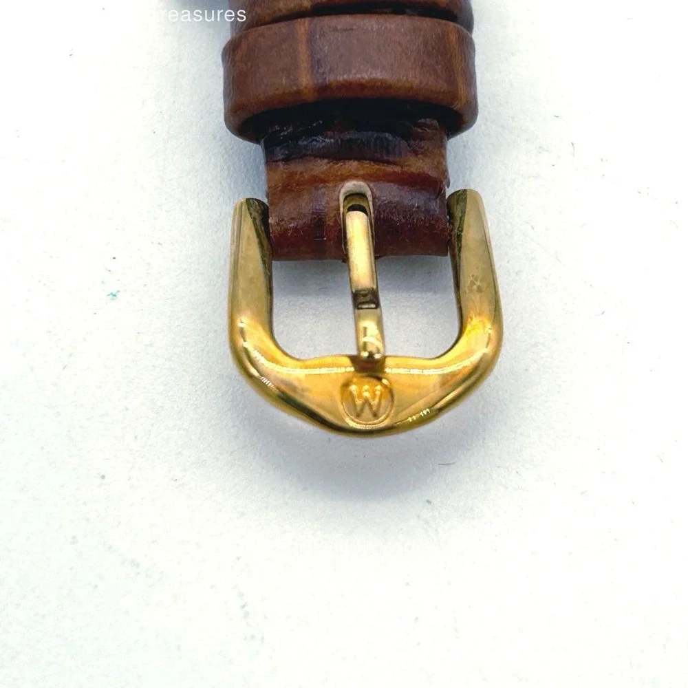 M-Watch Swiss Watch by Mondaine NOS Gold Tone Brown Leather Quartz Wristwatch